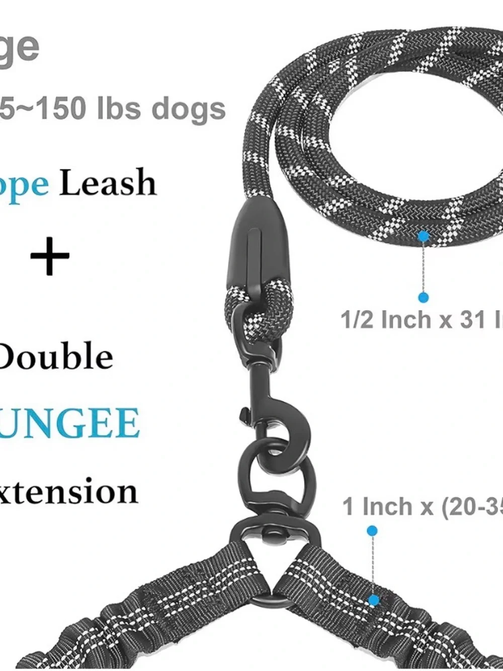 Black Dual Dog Leash - Large